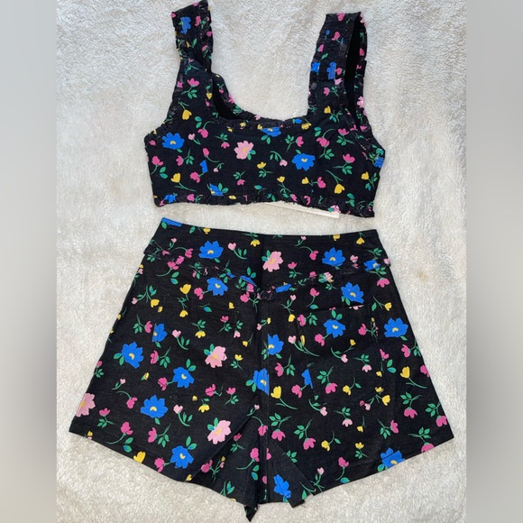 For Love & Lemons Robin Blue and Pink Floral Two-Piece Tank and Shorts Set - Picture 8 of 10